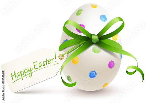 painted easter egg with bow and label