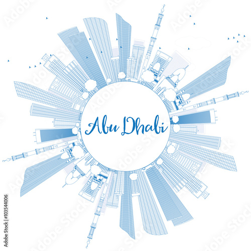 Outline Abu Dhabi City Skyline with Blue Buildings and Copy Space