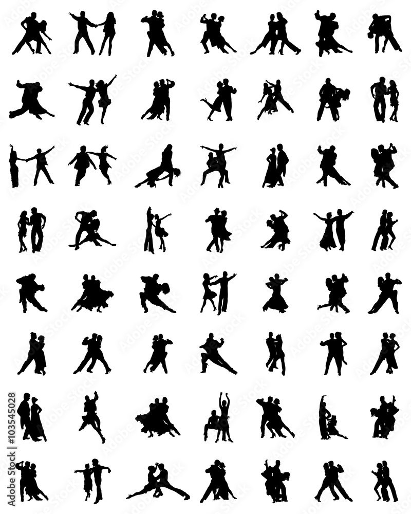 Black silhouettes of tango players, vector