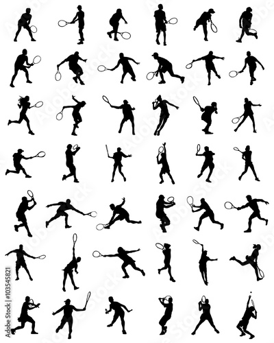 Black silhouettes of tennis players, vector