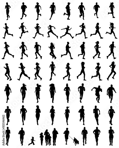 Black silhouettes of runners, vector