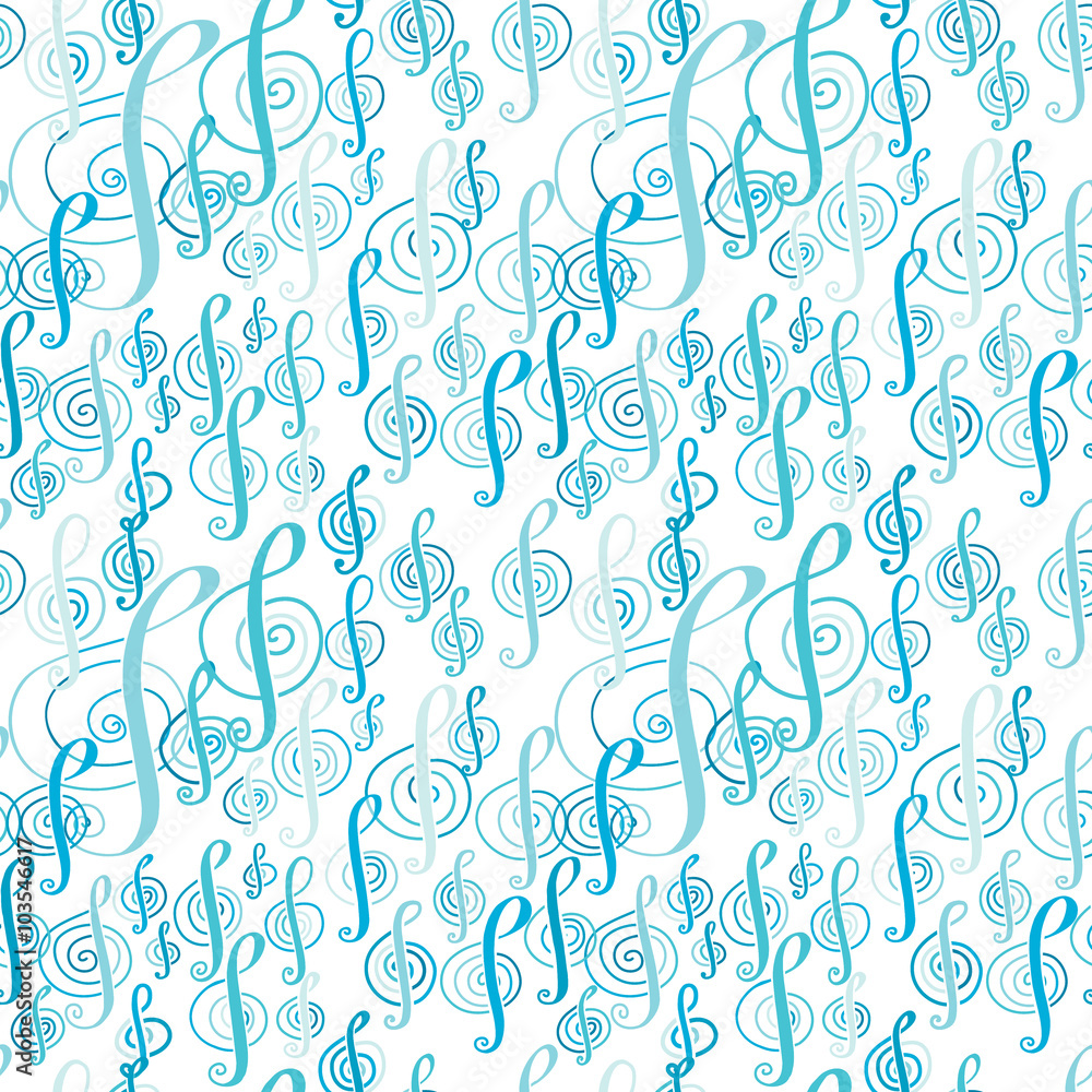 Seamless music pattern with a treble clef.