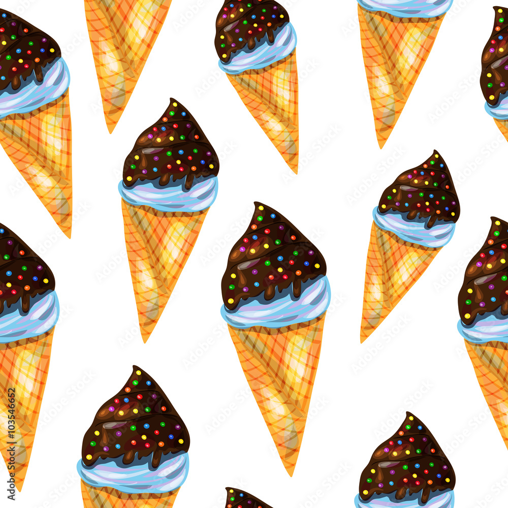 Seamless pattern with ice cream in a waffle cone Seamless pattern with ice cream in a waffle cone