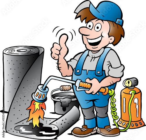 Vector Cartoon illustration of a Happy Working Roofer giving Thumb Up
