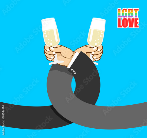 Love LGBT. Men drink brotherhood on date. Romantic illustration
