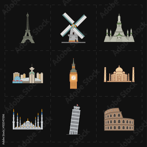 9 flat landmark icons