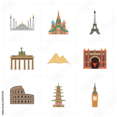 9 flat landmark icons