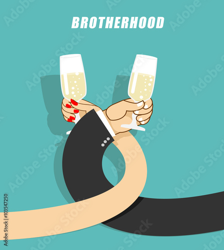 Brotherhood to drink alcohol. Man and woman drinking champagne.