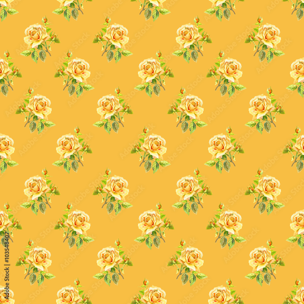 Watercolor roses. Seamless wallpaper floral pattern. Used for ba