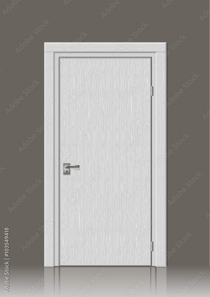 Wooden door in vector graphics on the wall in the interior of the room Wooden door in vector graphics on the wall in the interior of the room