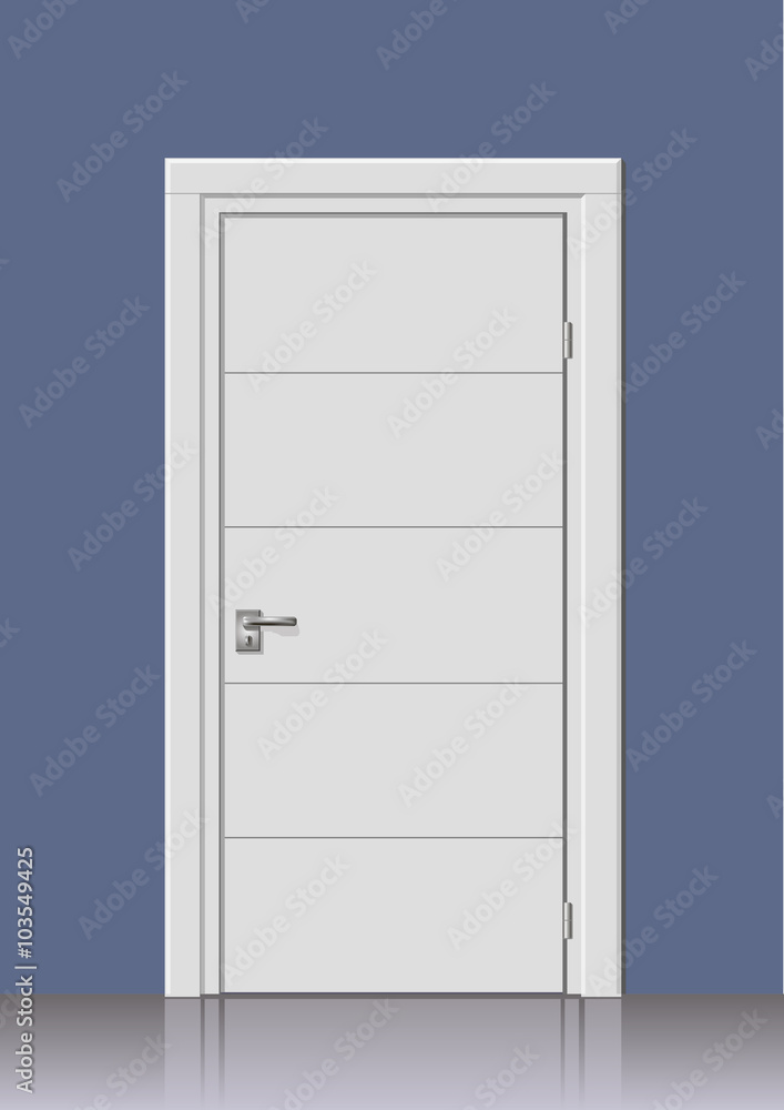 Wooden door in vector graphics on the wall in the interior of the room Wooden door in vector graphics on the wall in the interior of the room