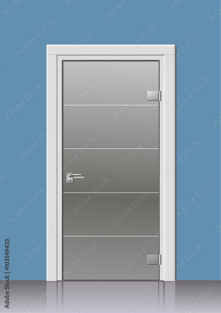 Wooden door in vector graphics on the wall in the interior of the room Wooden door in vector graphics on the wall in the interior of the room
