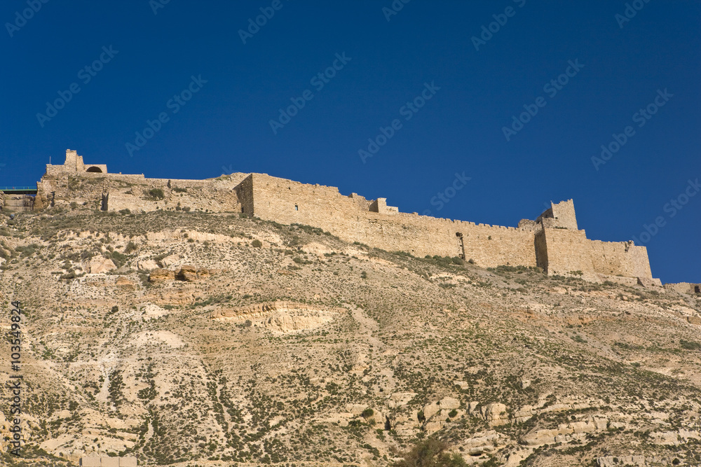 Jordan. The Crusader fortress of Kerak - the outer walls seen from west side