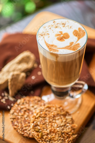coffee latte cup with cookies
