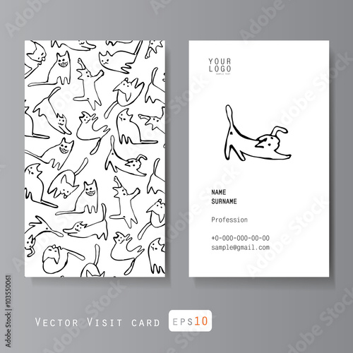Vector visit card template with funny cats