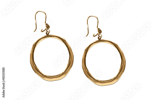 Gold earrings isolated Fototapeta