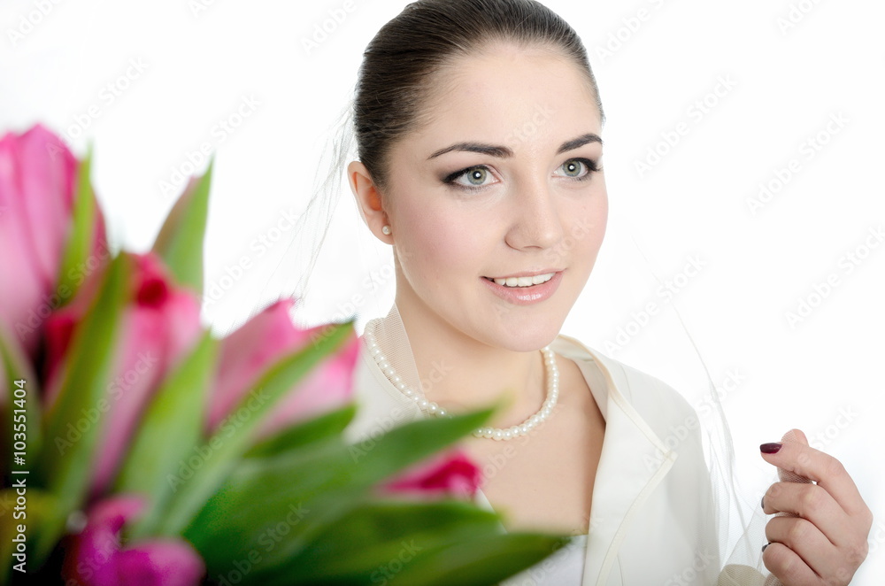 Bride with tulips as foreground Bride with tulips as foreground