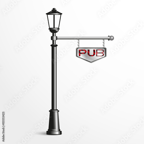 Street post with a sign. Vector illustration.