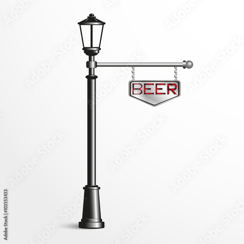 Street post with a sign. Vector illustration.