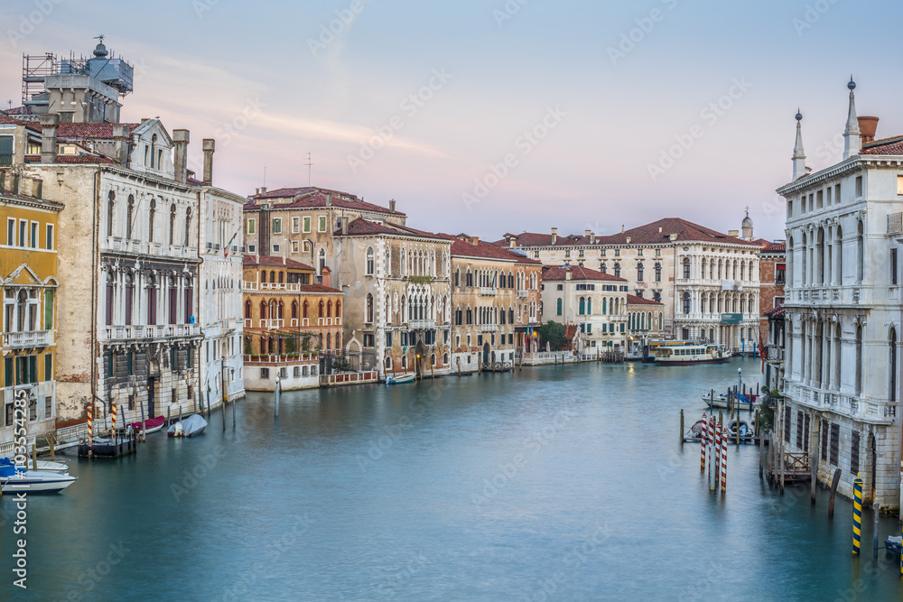Typical old houses along Grand Channel (Canal Grande) at morning, Venice (Venezia), Italy, Europe
