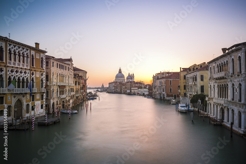 long time exposure of canal grande in Venice  Venezia  - Santa Maria Della Salute  Church of Health in dusk twilight at Grand canal Venice  Italy  Europe  