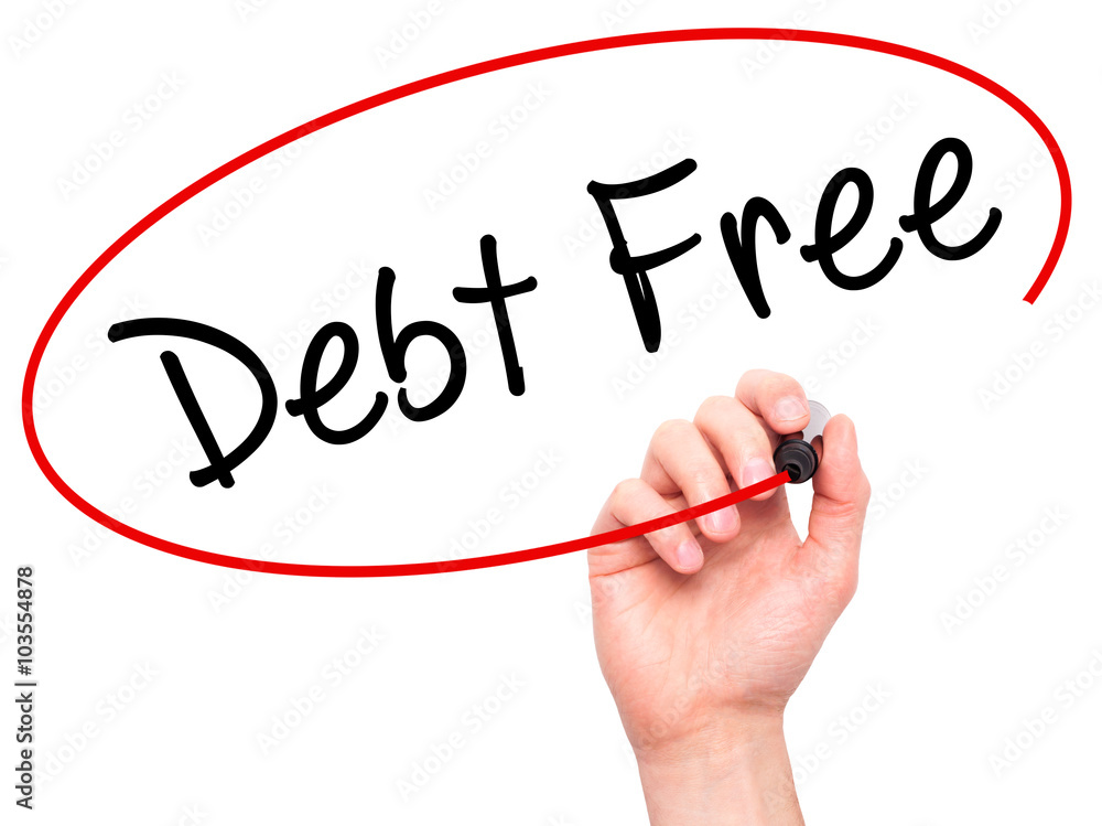 Man Hand writing Debt Free with black marker on visual screen Man Hand writing Debt Free with black marker on visual screen