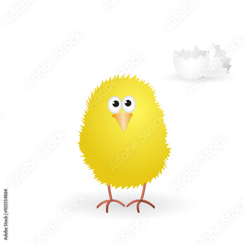 Little yellow chick just hatched from the egg. Vector illustration.