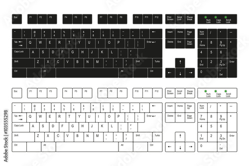 Computer keyboard white and black on a white background