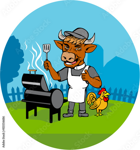 Clergy Cow Minister Barbecue Chef Rooster Caricature