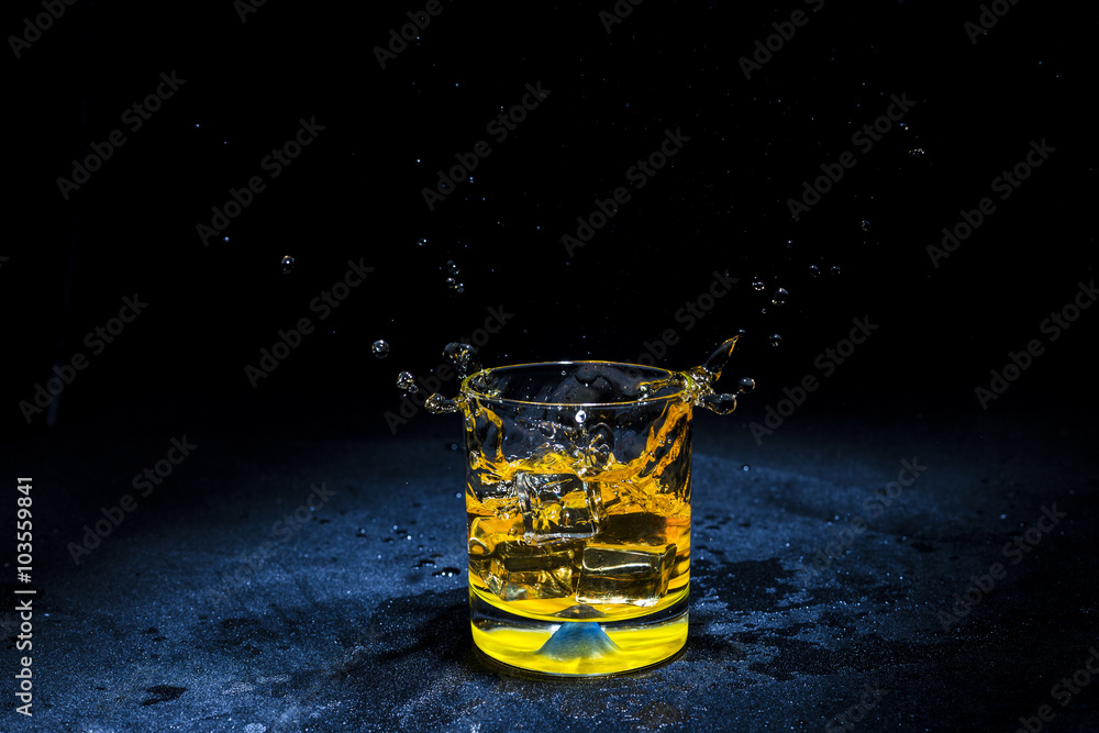 ice with liquid splashing.