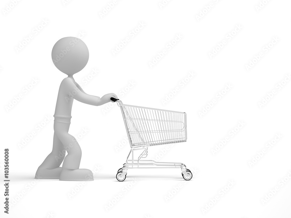 3d little man push shopping cart 3d little man push shopping cart