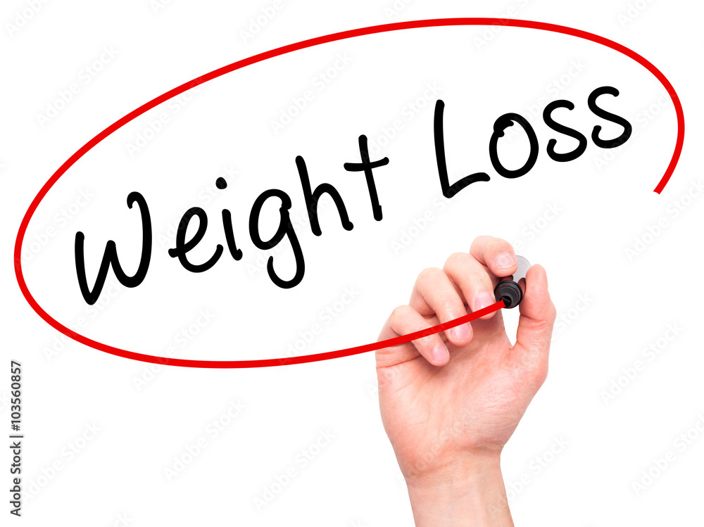 Man Hand writing Weight Loss with black marker on visual screen Man Hand writing Weight Loss with black marker on visual screen