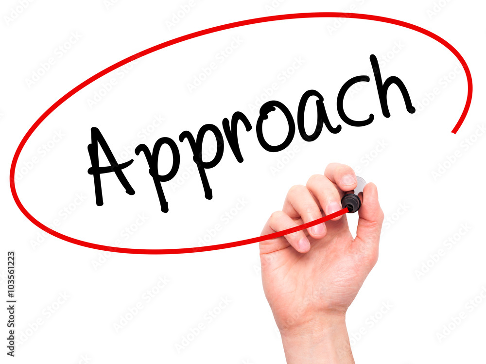 Man Hand writing Approach with black marker on visual screen Man Hand writing Approach with black marker on visual screen