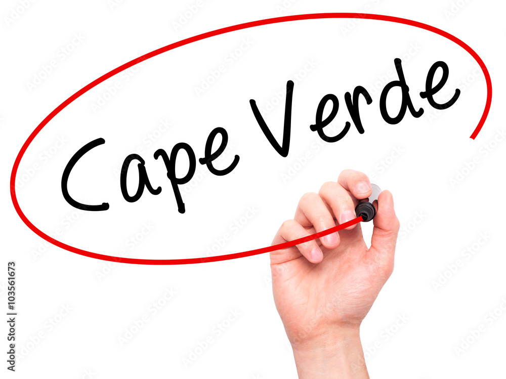 Man Hand writing Cape Verde with black marker on visual screen Man Hand writing Cape Verde with black marker on visual screen