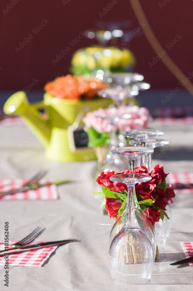 Wineglasses and table setting.