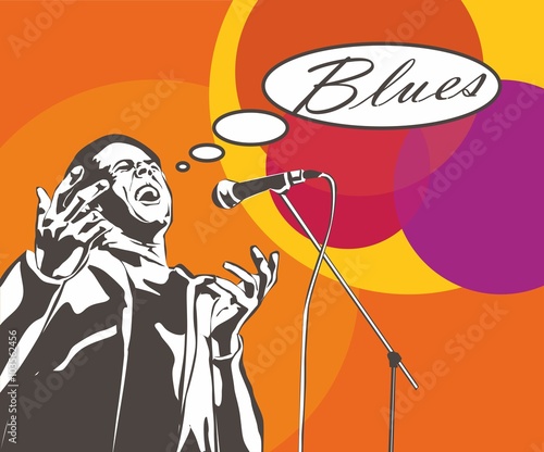 Векторный рисунок блюзового певца перед микрофоном (vector illustration of a blues singer with microphone)
