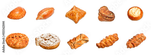 Pastries. A set of ten images isolated on white background. Pies, pastries, patty, puffs, biscuits - flour products.