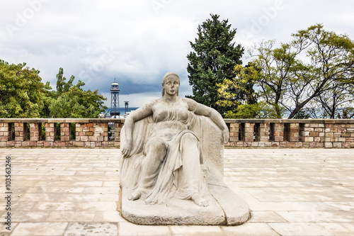 Barcelona, Spain. Sculpture of woman in Montjuic park