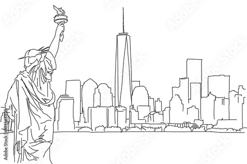 Free hand sketch of New York City skyline. Vector Scribble