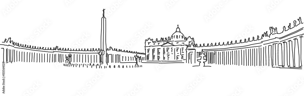 Naklejka premium Hand drawn Saint Peter Square and Saint Peter Basilica. Vatican