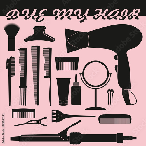 Hairdressing related symbol. Vector set of accessories for hair.