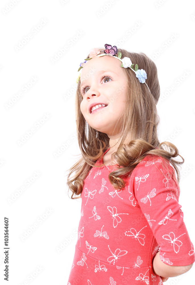 Little girl smiling expression looking up Little girl smiling expression looking up