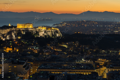 Athens, Greece night view of the Acropolis, 