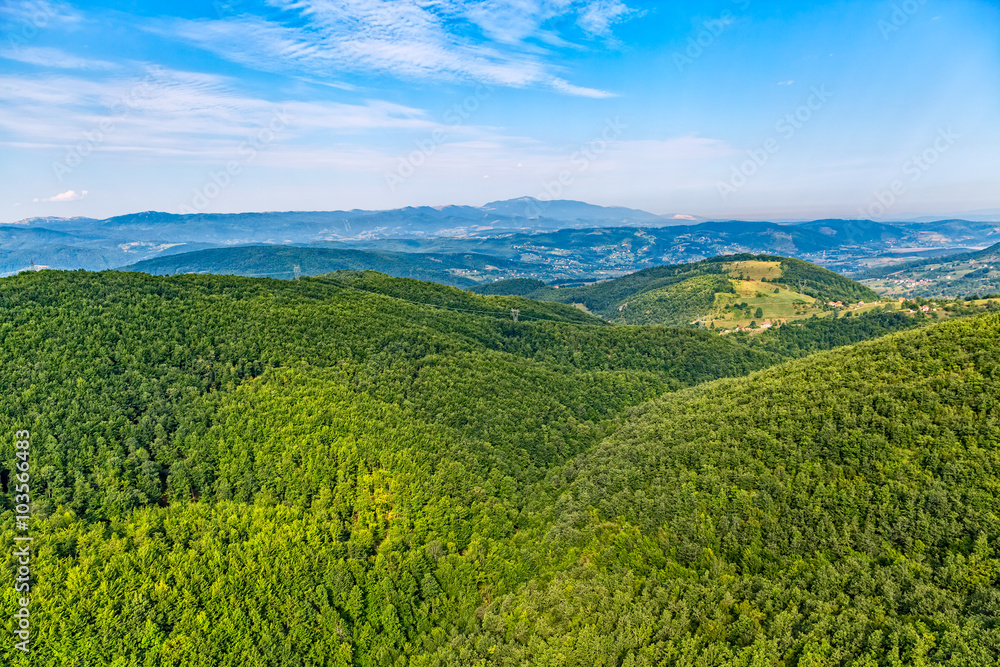 Helicopter aerial photo of the mountain nature in Montenegro continental part.