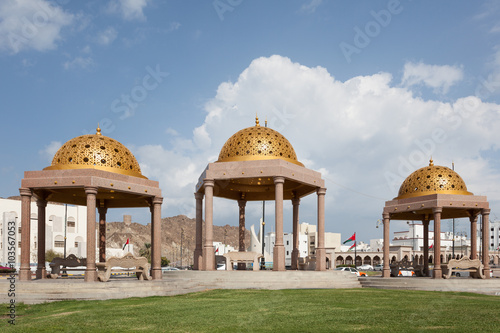 Golden pavilions in Muttrah, Oman photo