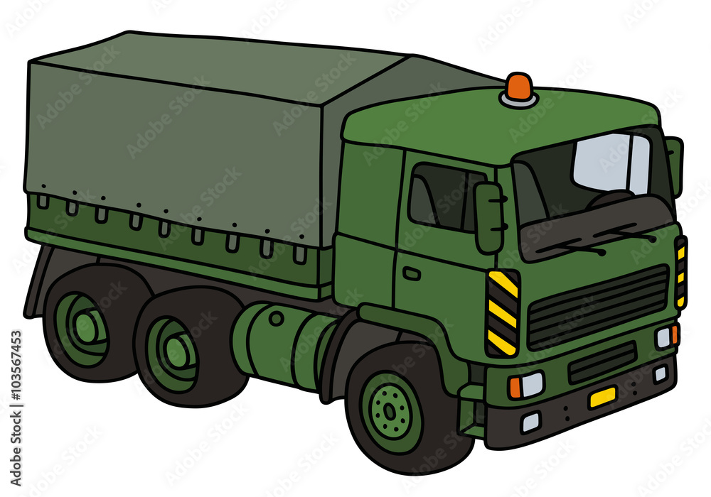Green military truck / Hand drawing, vector illustration Green military truck / Hand drawing, vector illustration