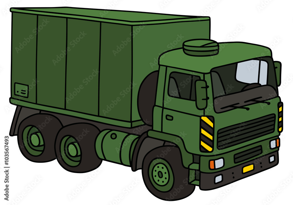 Green military truck / Hand drawing, vector illustration