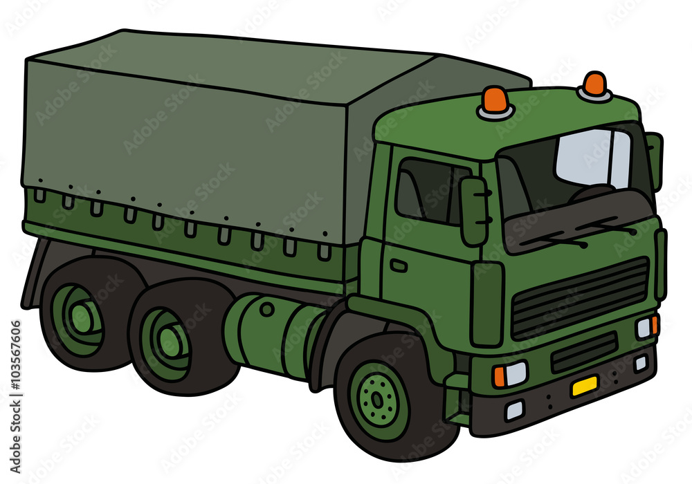 Green military truck / Hand drawing, vector illustration