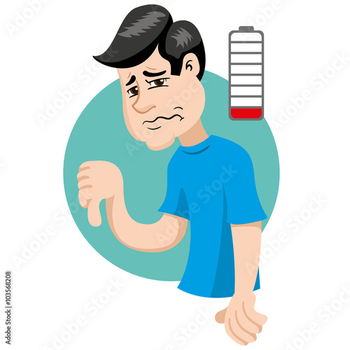 Mascot person man with weakness, discouragement, haggard
