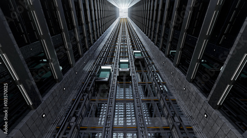 An open Elevator shaft at the business center photo